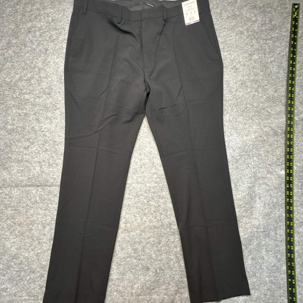 Calvin Klein Mens Black Slim Fit Dress Pants 40x30 Flat Front Stretch 1882280 - Picture 3 of 10